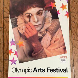 Vintage 1984 Los Angeles Olympic Arts Festival "Mime Clown" poster.